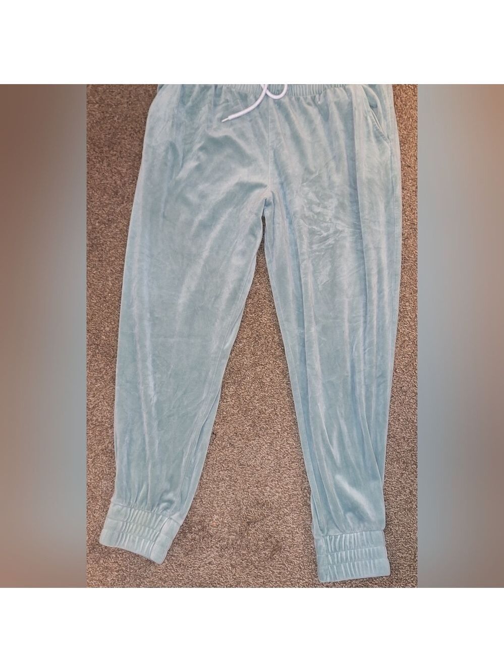 Light Green Velour Joggers Drawstring Fitted Ankles XXXL